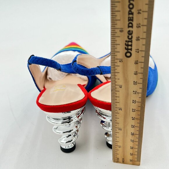 FOWT Rainbow Color Stripes Strange Spiral High Heel Pumps Pointed Toe Shoes - Picture 5 of 8